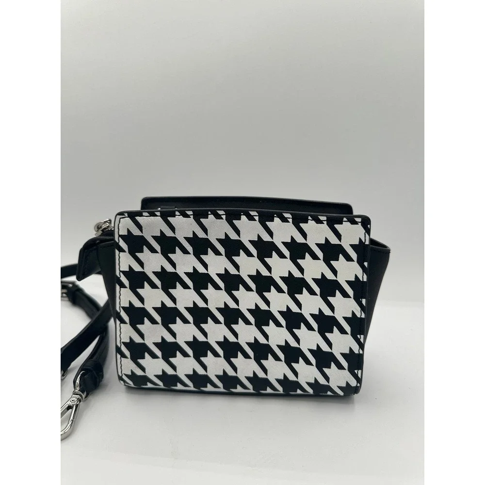 Michael‎ Kors Selma Black and White Leather Crossbody Bag Houndstooth